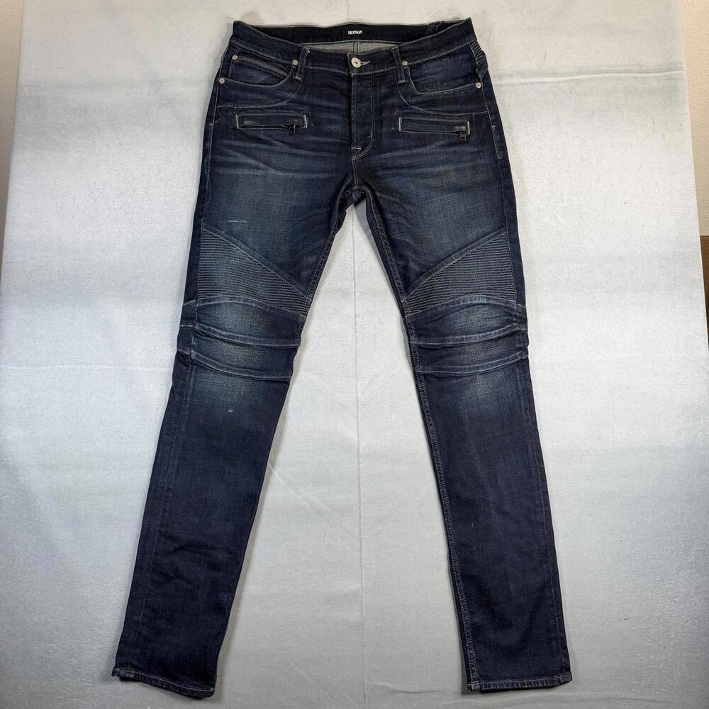 Hudson Blinder Biker Jeans Mens 33 (35x34) Blue Dark Wash Skinny Moto Denim